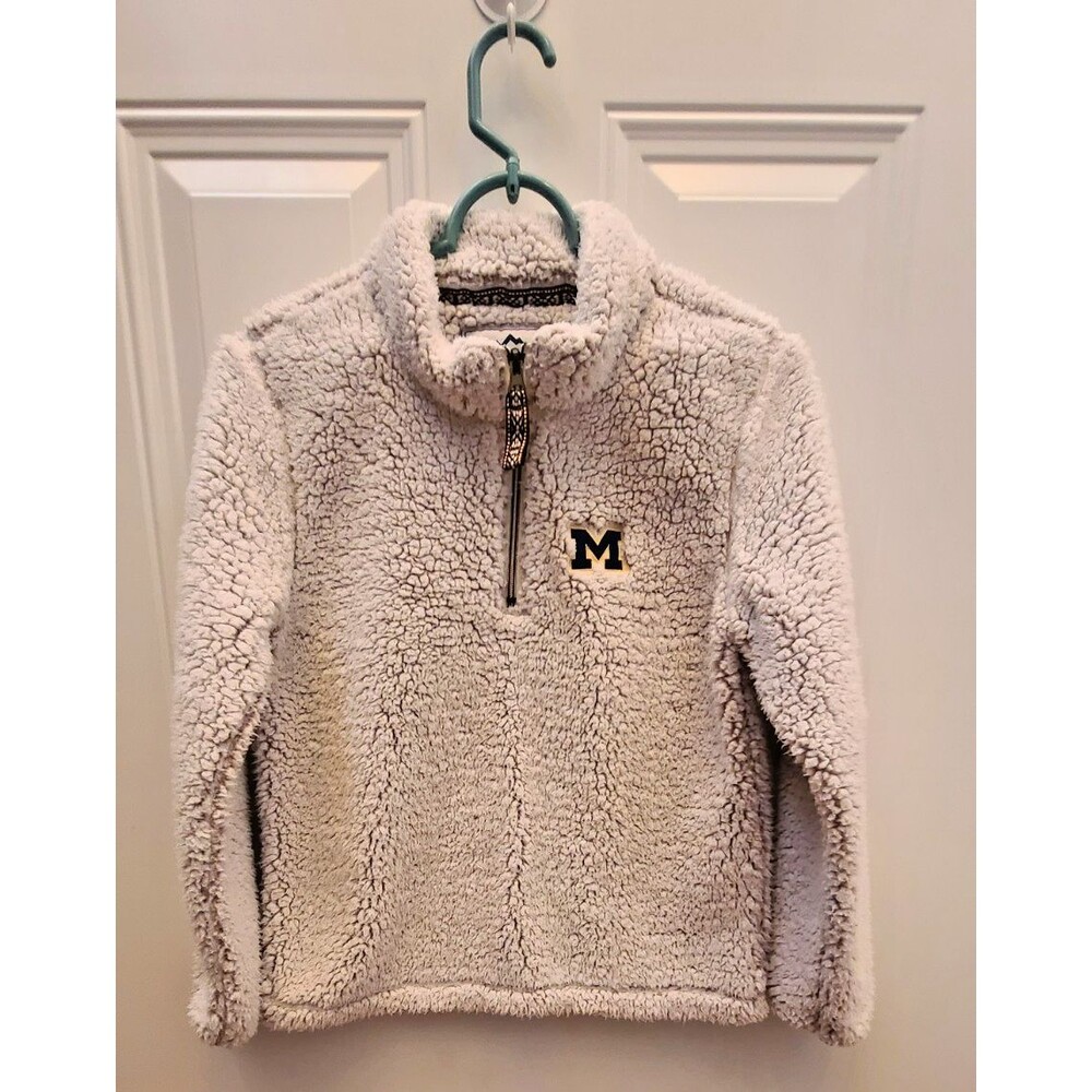 U of Michigan Wolverines Logo Sherpa Fleece Pullover Zip Collar Accent Youth M